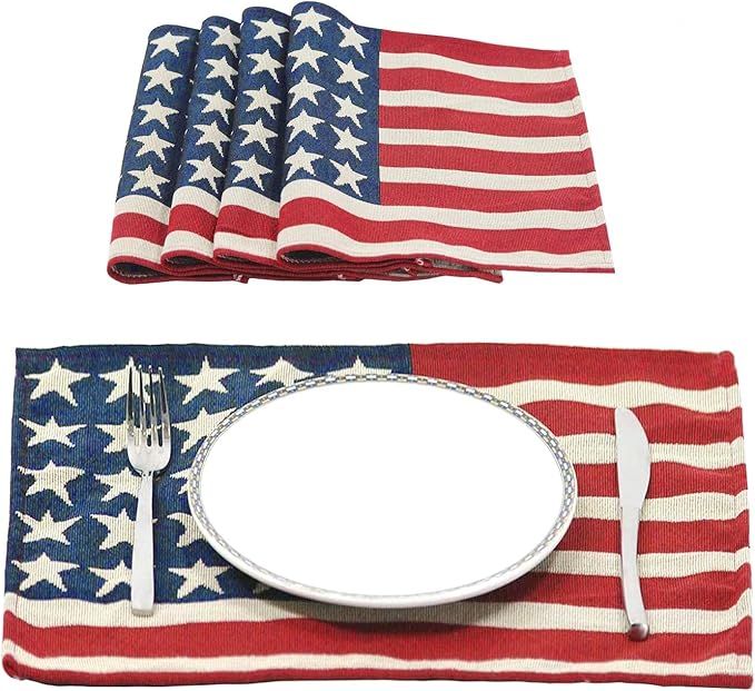 4th of July Placemats American Flag USA Flag Place Mat Non Slip Heat-Resistant Washable Table Mat... | Amazon (US)