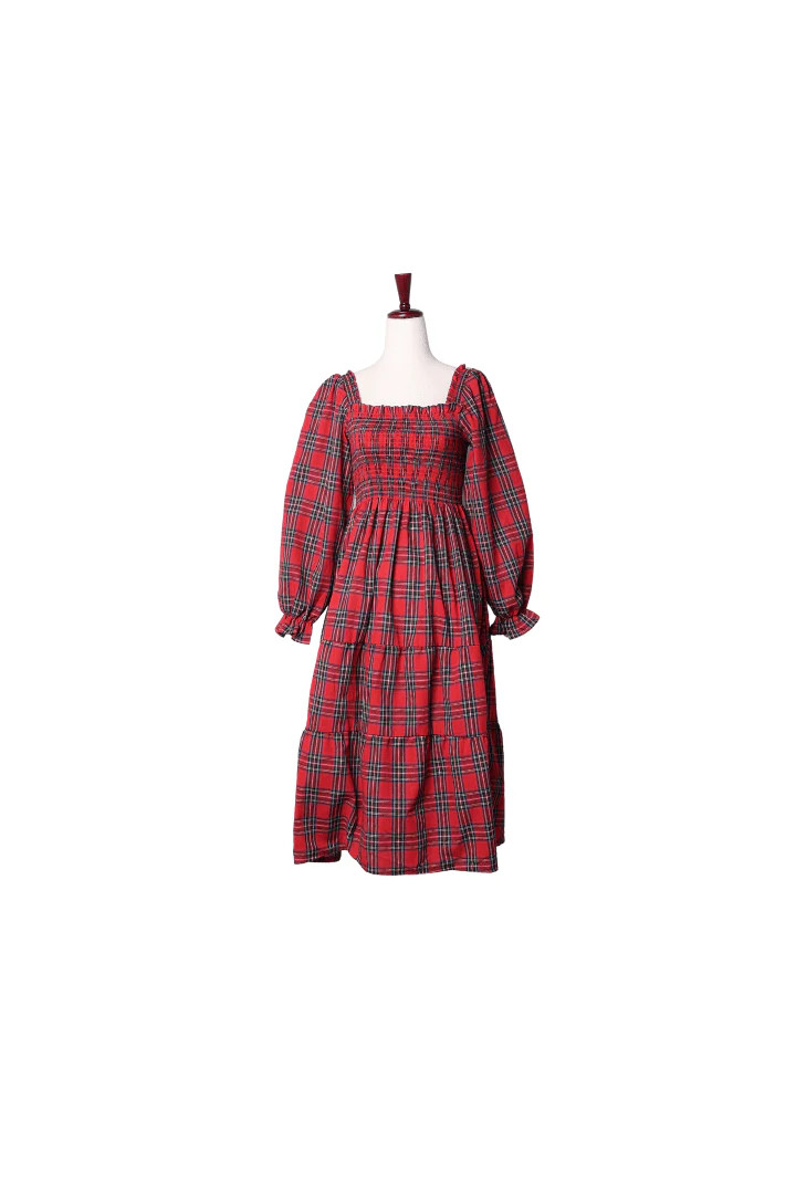 Smocked Christmas Tartan Plaid Mom Dress | The Smocked Flamingo