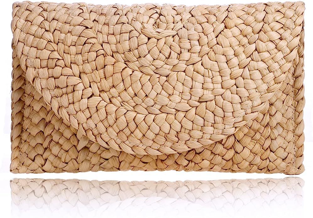 COOKOOKY Straw Clutch Handbag Summer Beach Straw Purse for Women woven Envelope Bag | Amazon (US)