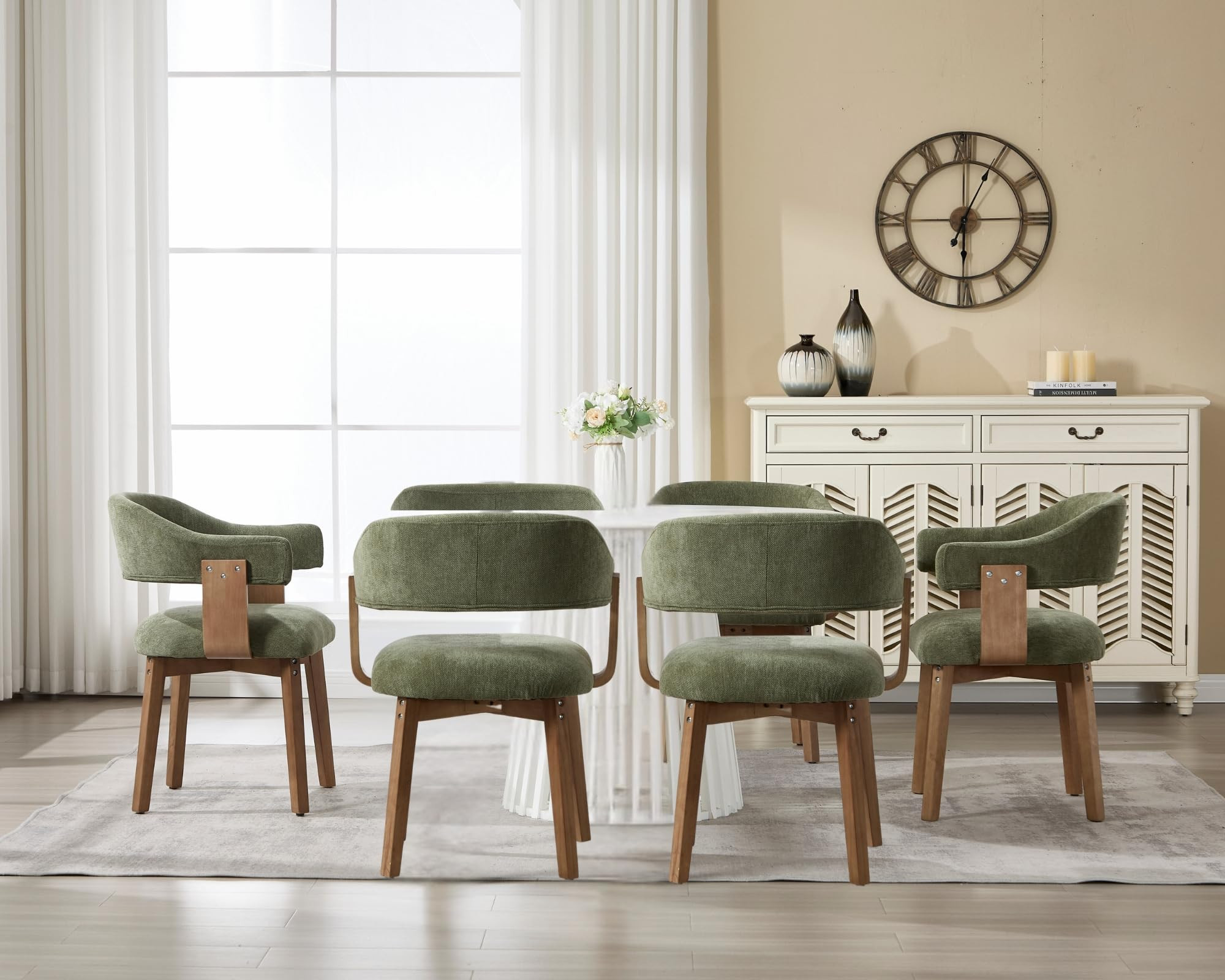 Wahson Green Upholstered Dining Chairs Set of 6, Mid Century Modern Dining Room Chairs with Woode... | Amazon (US)