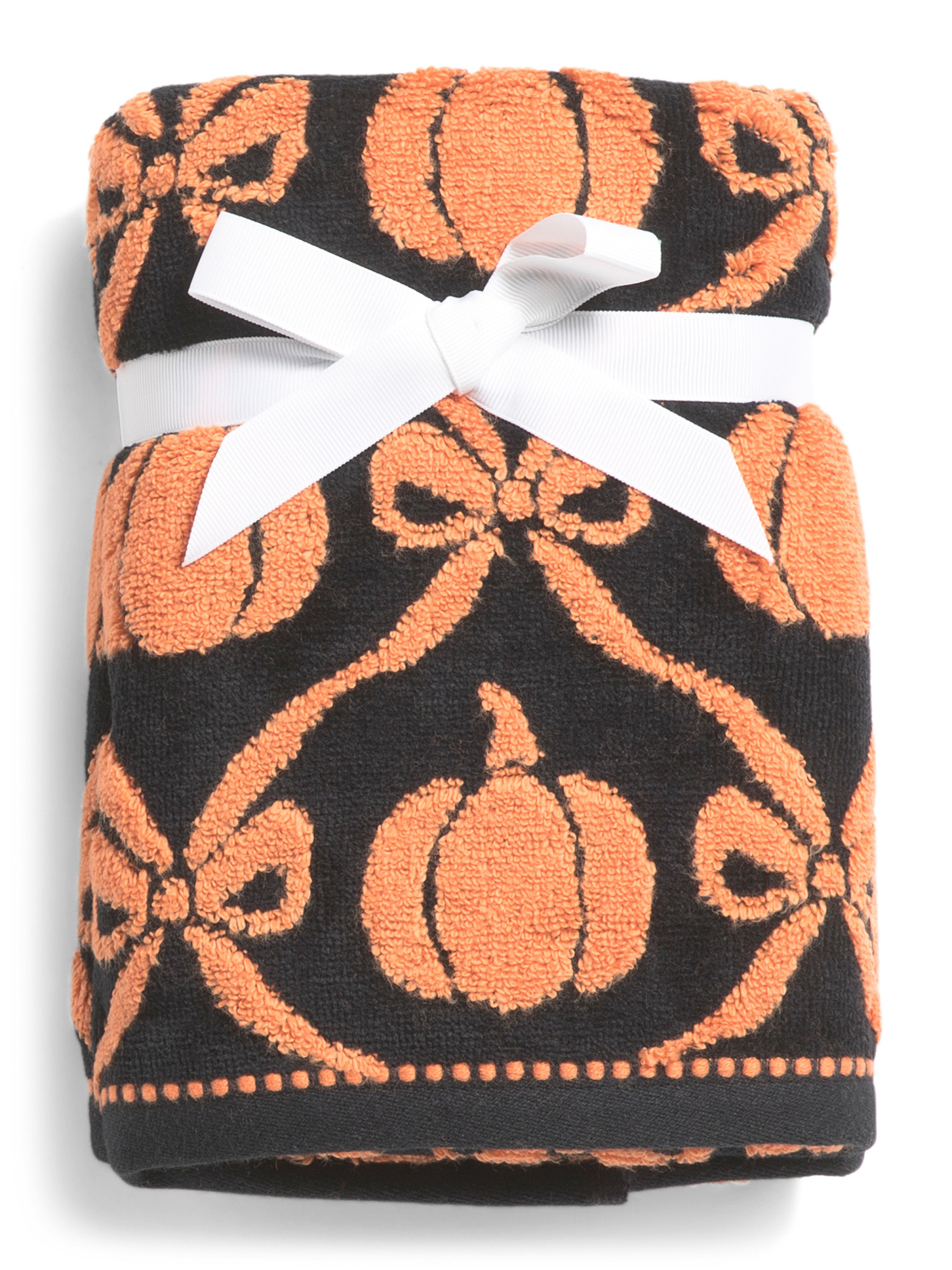 2pk Bows And Pumpkins Jacquard And Velour Zero Twist Hand Towels | TJ Maxx
