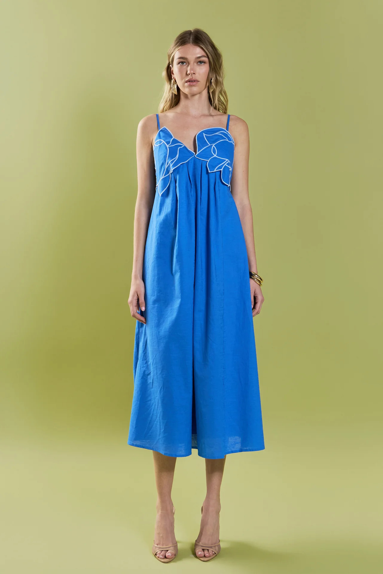 Floral Applique Pleated Midi Dress | English Factory