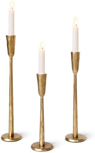 Cast Iron Taper Candle Holder Set of 3, Heavyweight Tall Candlestick Holders, Antique Gold, for F... | Amazon (US)