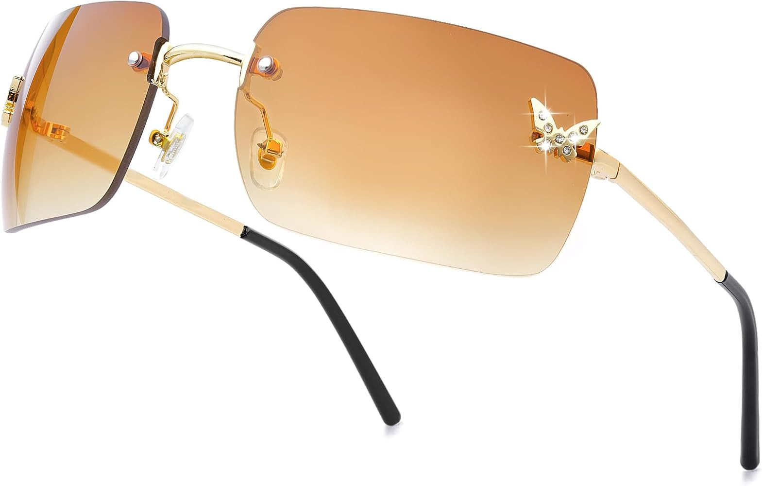 knliwkm Rimless Rectangle Y2k Sunglasses for Women Men Cute Small Clear Frameless Tinted Lens 200... | Amazon (US)