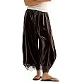 Athlisan Women's Velvet Lace Trim Drawstring Barrel Casual Cropped Pants | Velvet Barrel Trousers... | Amazon (US)