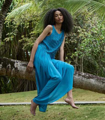 D�?EN Donyale Dress -- Blue Grotto - Size - M Prairie Vintage-inspired Effortless | DOEN