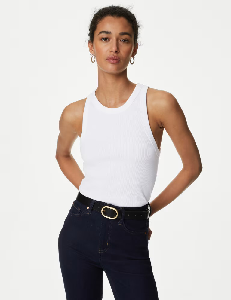 Cotton Rich Ribbed Slim Fit Racer Back Vest | Marks & Spencer (UK)
