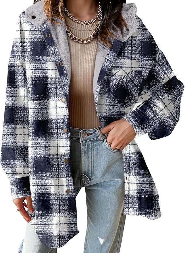 Dokotoo Women's Flannel Hooded Plaid 2025 Shacket Thick Coat Winter Coat for Warmth Button down W... | Amazon (US)