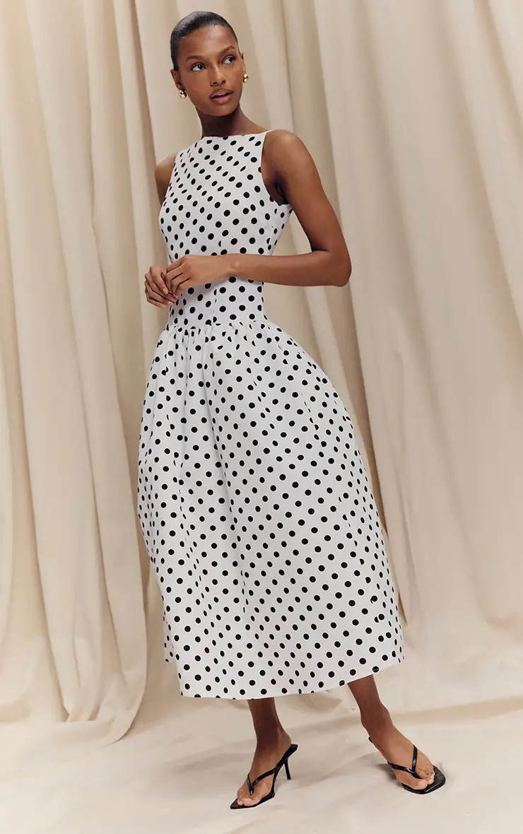 Monochrome Dropped Waist Midaxi Dress | PrettyLittleThing UK