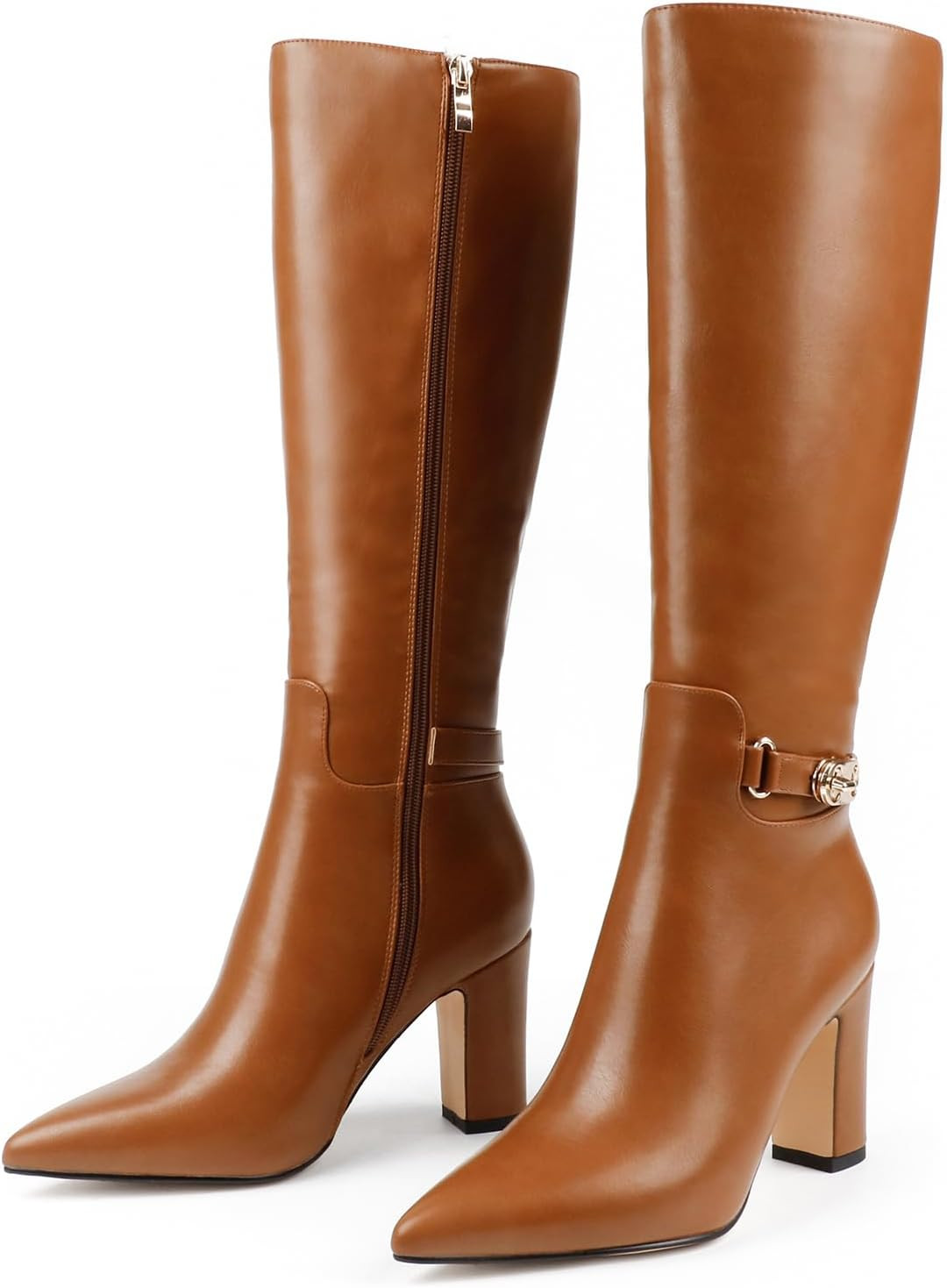 JOY IN LOVE Women's Knee High Boots High Block Heel Pointed Toe Tall Boots | Amazon (US)