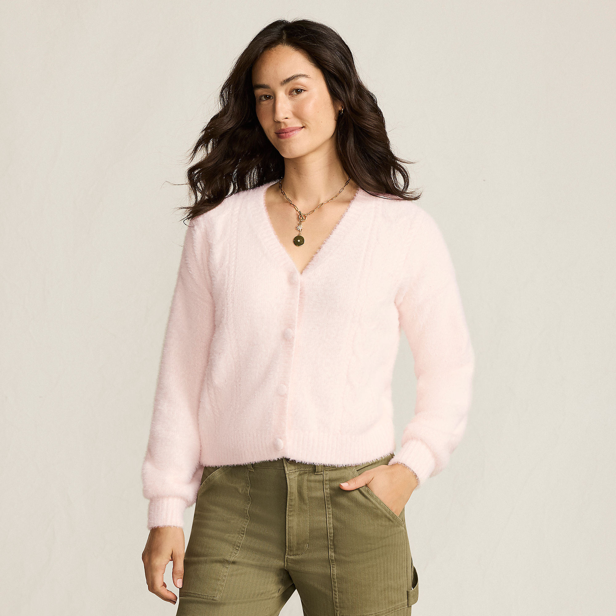 Women's Fuzzy Eyelash Cable Cardigan Sweater | Lands' End (US)