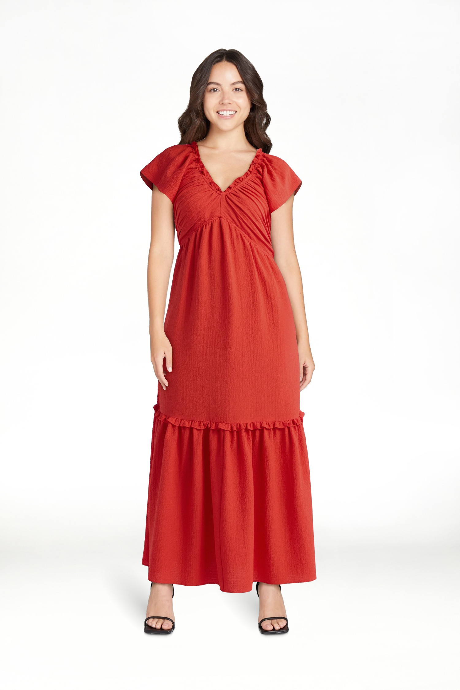 Sofia Jeans Women's and Women's Plus V Neck Dress with Flutter Sleeves, Below Calf Length, Sizes ... | Walmart (US)