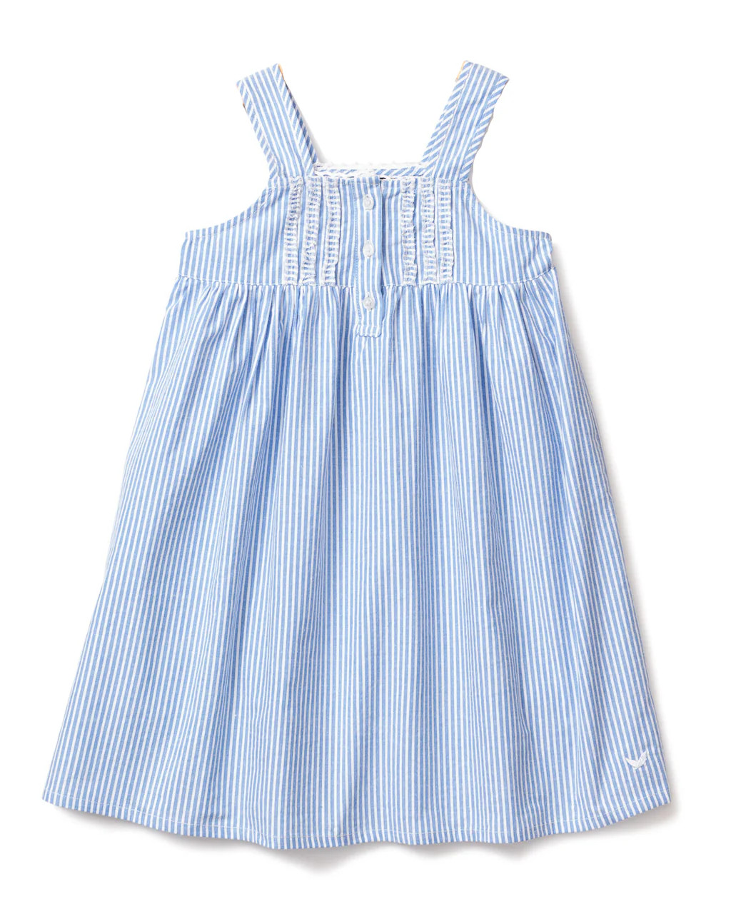 Girl's Twill Charlotte Nightgown in French Blue Seersucker | Petite Plume