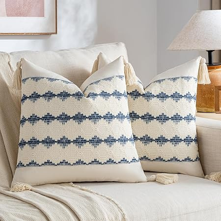 Fancy Homi Set of 2 Dusty Blue Vintage Decorative Throw Pillow Covers 18x18 Inch for Couch Bed So... | Amazon (US)