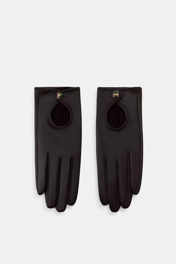 SHORT LEATHER GLOVES WITH SPIDER DETAIL | Zara US