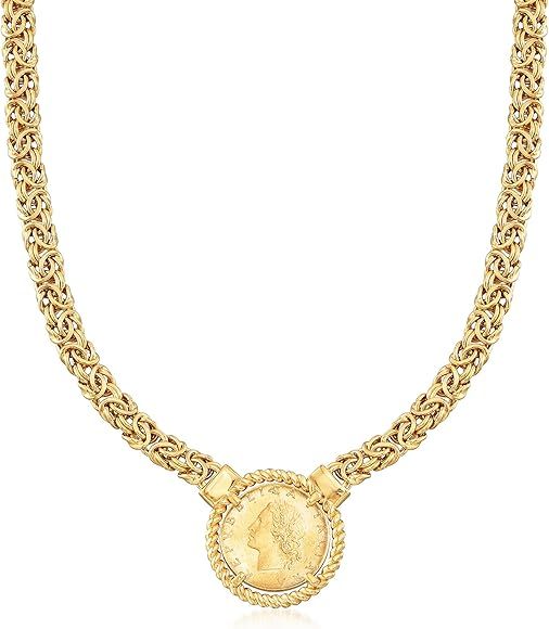 Ross-Simons Italian 18kt Gold Over Sterling Replica Lira Coin Byzantine Necklace | Amazon (US)