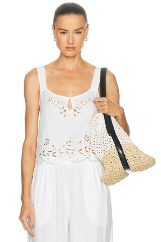 LUNYA Linen Embroidered Eyelet Tank Top in White | FWRD 