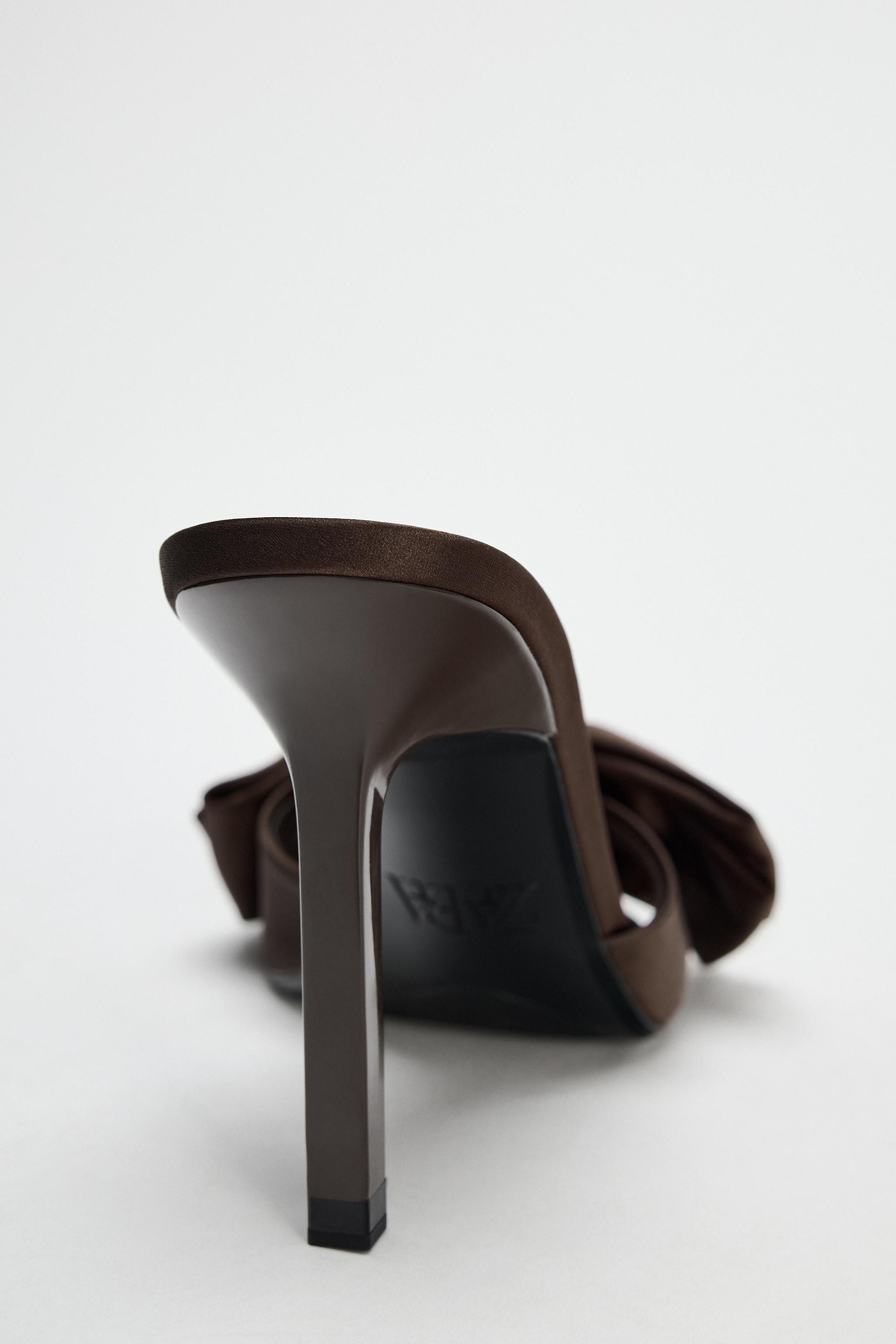 SATIN-EFFECT HIGH-HEELED MULE SANDALS WITH MAXI BOW | Zara UK
