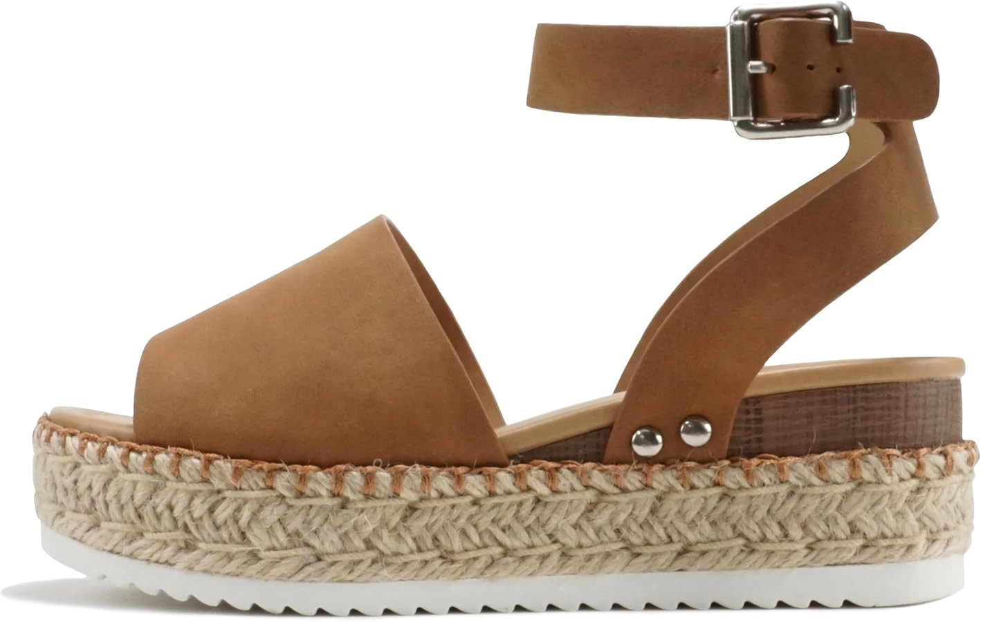 Soda Topic Open Toe Buckle Ankle Strap Espadrilles Flatform Wedge Casual Sandal | Amazon (US)