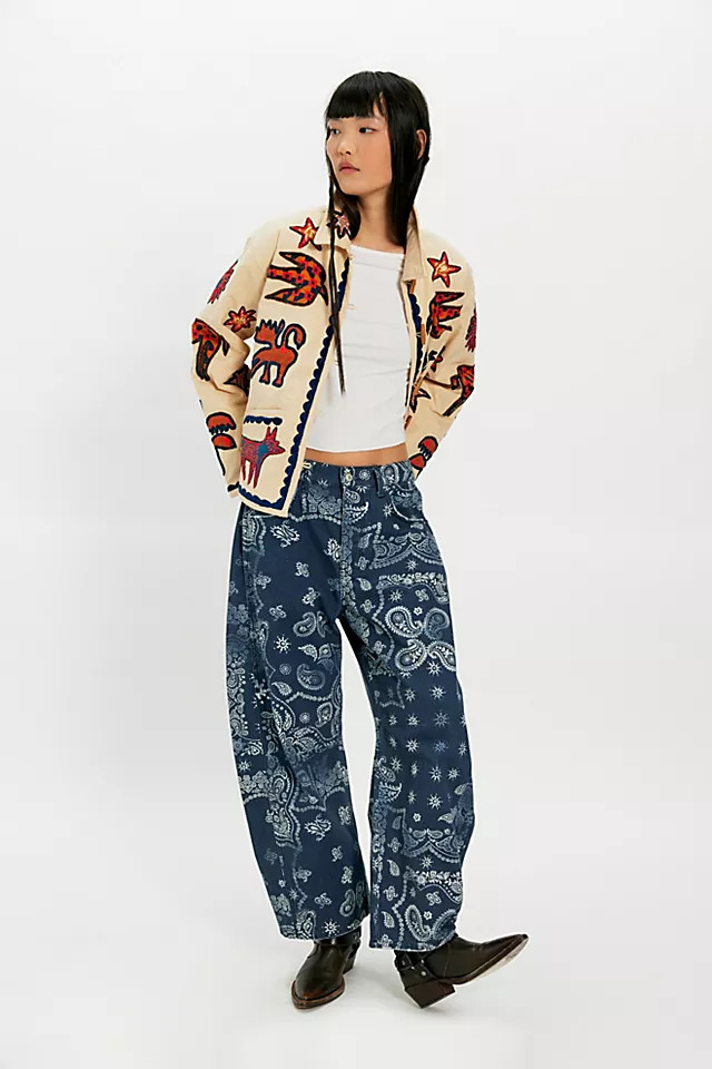 We The Free Good Luck Printed Barrel Jeans | Free People (Global - UK&FR Excluded)