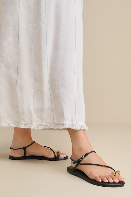 Hendron Black Flat Ankle Strap Sandals | Lulus