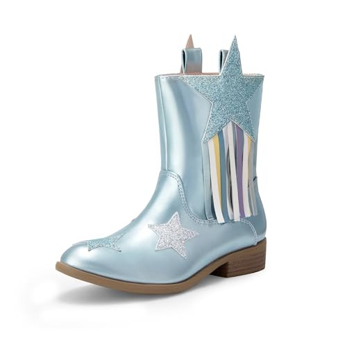 DREAM PAIRS Girls Cowgirl Cowboy Western Mid Calf Tassel Boots,Size 4 Big Kid,Light Blue,SDBO2402K | Amazon (US)