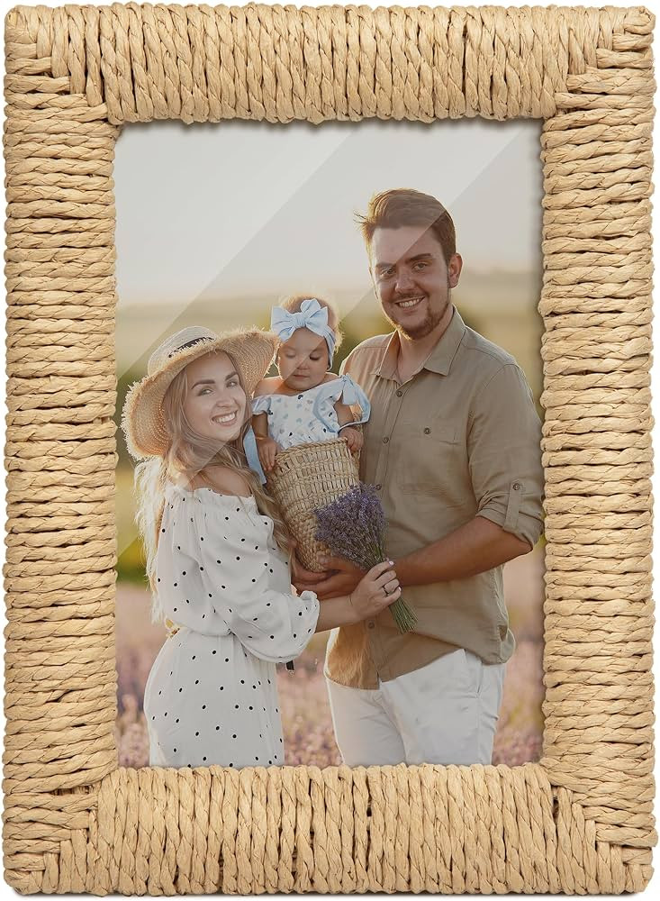 takfot Boho 5x7 Picture Frame, Natural Boho Rattan Photo Frame with Real Glass Paper Rope for Wal... | Amazon (US)