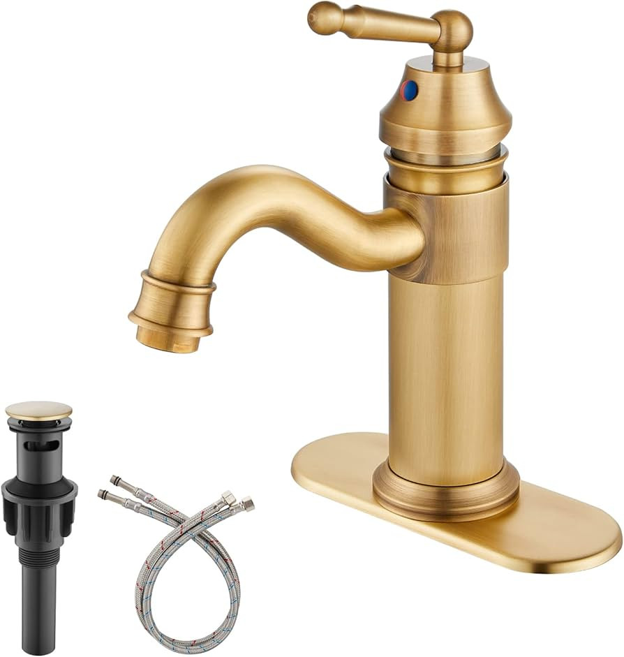 gotonovo Single Hole Vanity Antique Brass Bathroom Sink Faucet Deck Mounted Hot and Cold Short Mi... | Amazon (US)