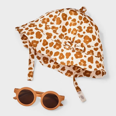 Baby Girls' Leopard Sunhat & Sunglasses Set - Cat & Jack™ Brown 0-6M | Target