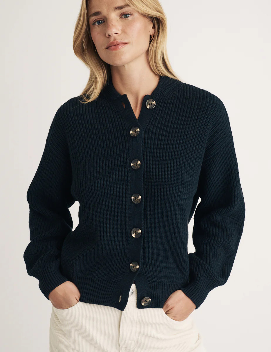 Black Chunky Crew Neck Bomber Cardigan | Nobody's Child