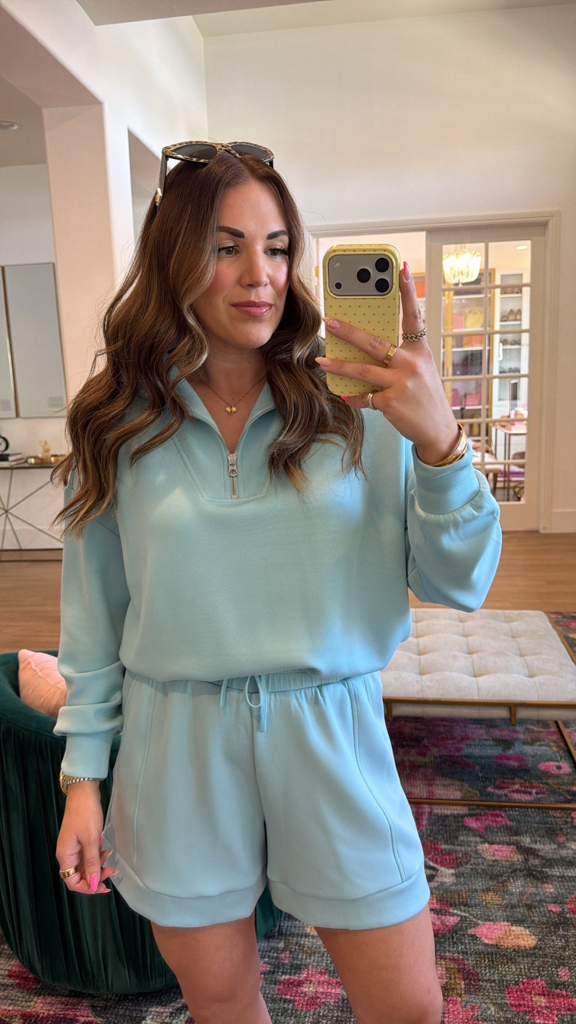curvy midsize athleisure set in porcelain blue! wearing size medium in top (runs big, size down!) and size large in shorts. so soft and comfy! perfect outfit for travel style or mommying

#LTKmomlife #LTKMidsize #LTKTravel