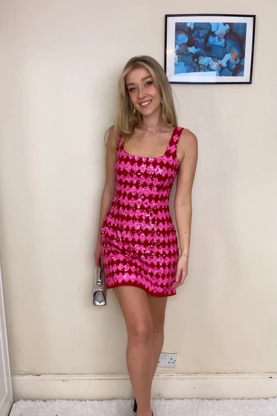 river island sequin dress pink River Island Halter Floral Sequin Mini Dress - Pink