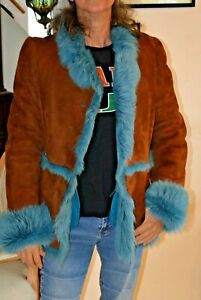 genuine vakko Shearling Coat Royal BLUE size small jacket WARM AND STUNNING | eBay US