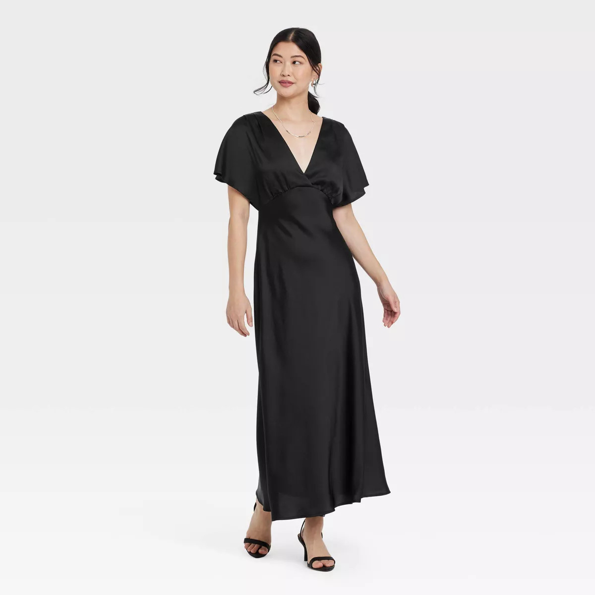 Women's Satin Flutter Short Sleeve Maxi A-Line Dress - A New Day™ | Target