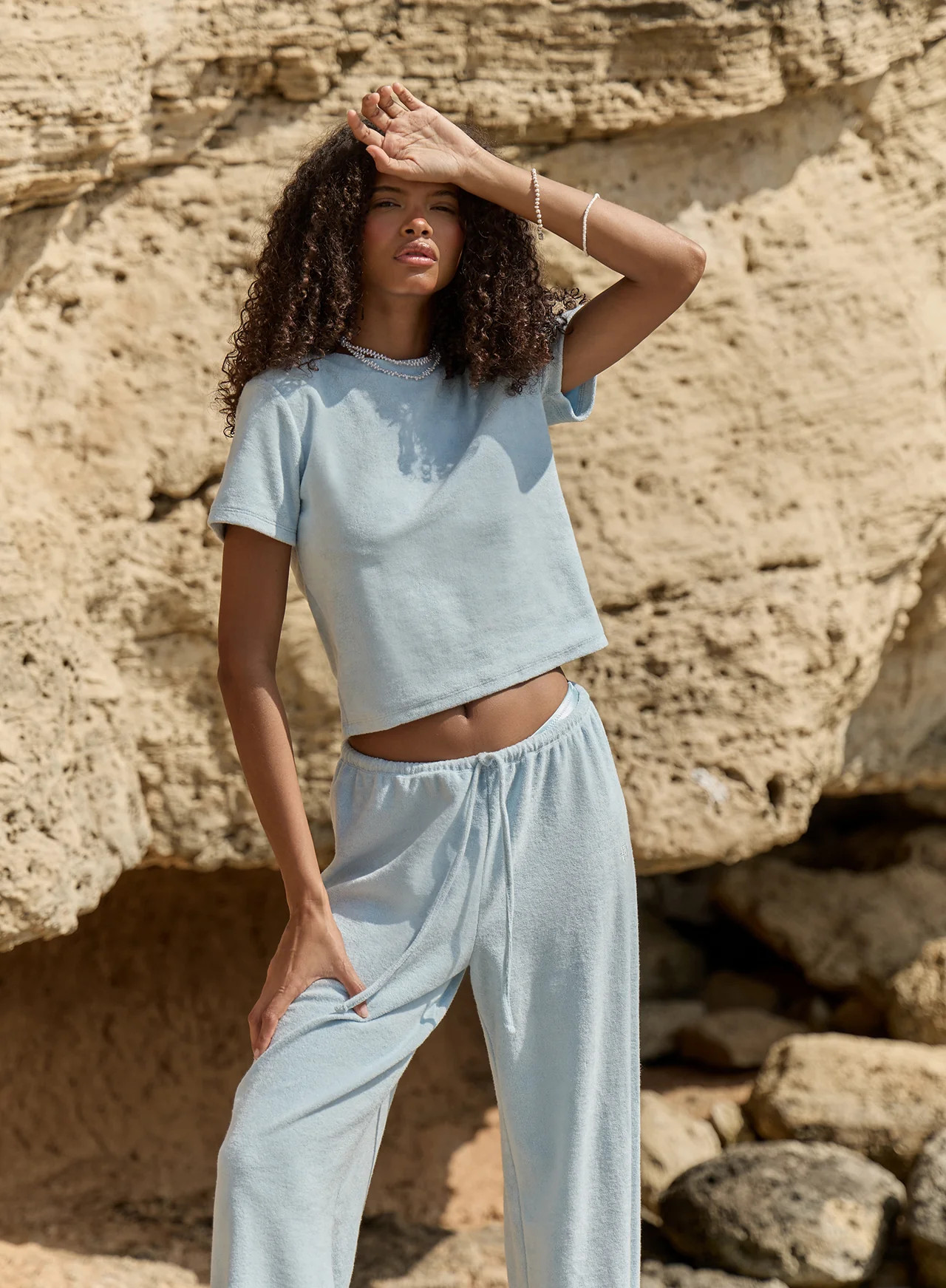 Women's Light Blue Towelling Short Sleeve Top | Livia | 4th & Reckless | 4th & Reckless