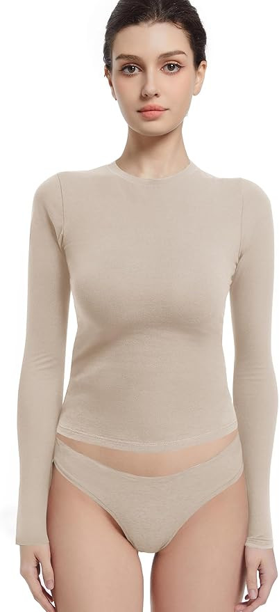 Long Sleeve Shirts for Women Crewneck Basic Tees T Shirts Fitted Crop Tops Y2k Going Out Tops | Amazon (US)