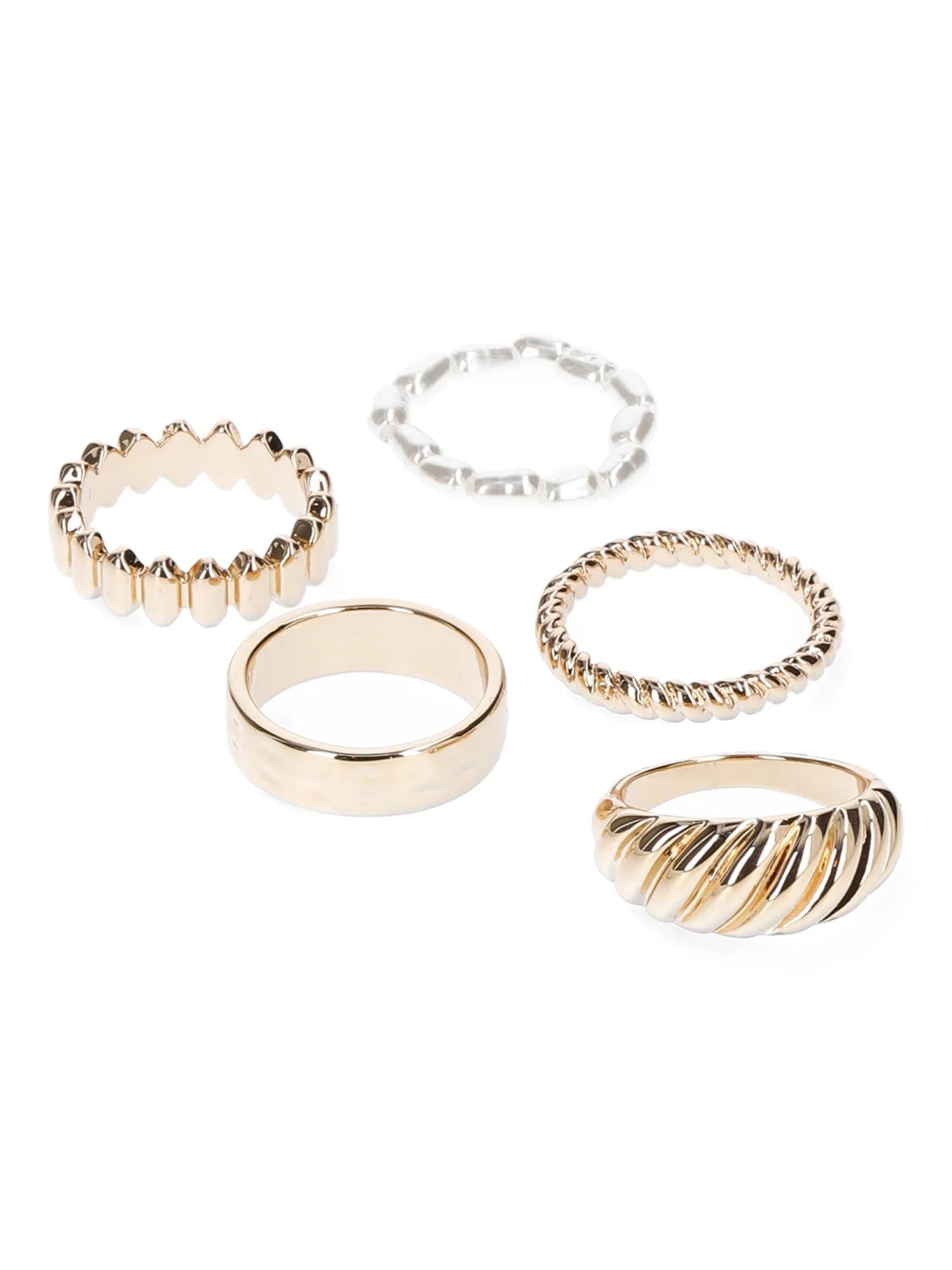 Time and Tru Women's Embellished Gold Tone Metal Ring Set, 5-Piece | Walmart (US)