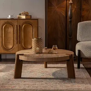 36.61'' Round Coffee Table Wood, Modern Unique Farmhouse Wooden Circle Coffee Table Contemporary ... | Amazon (US)