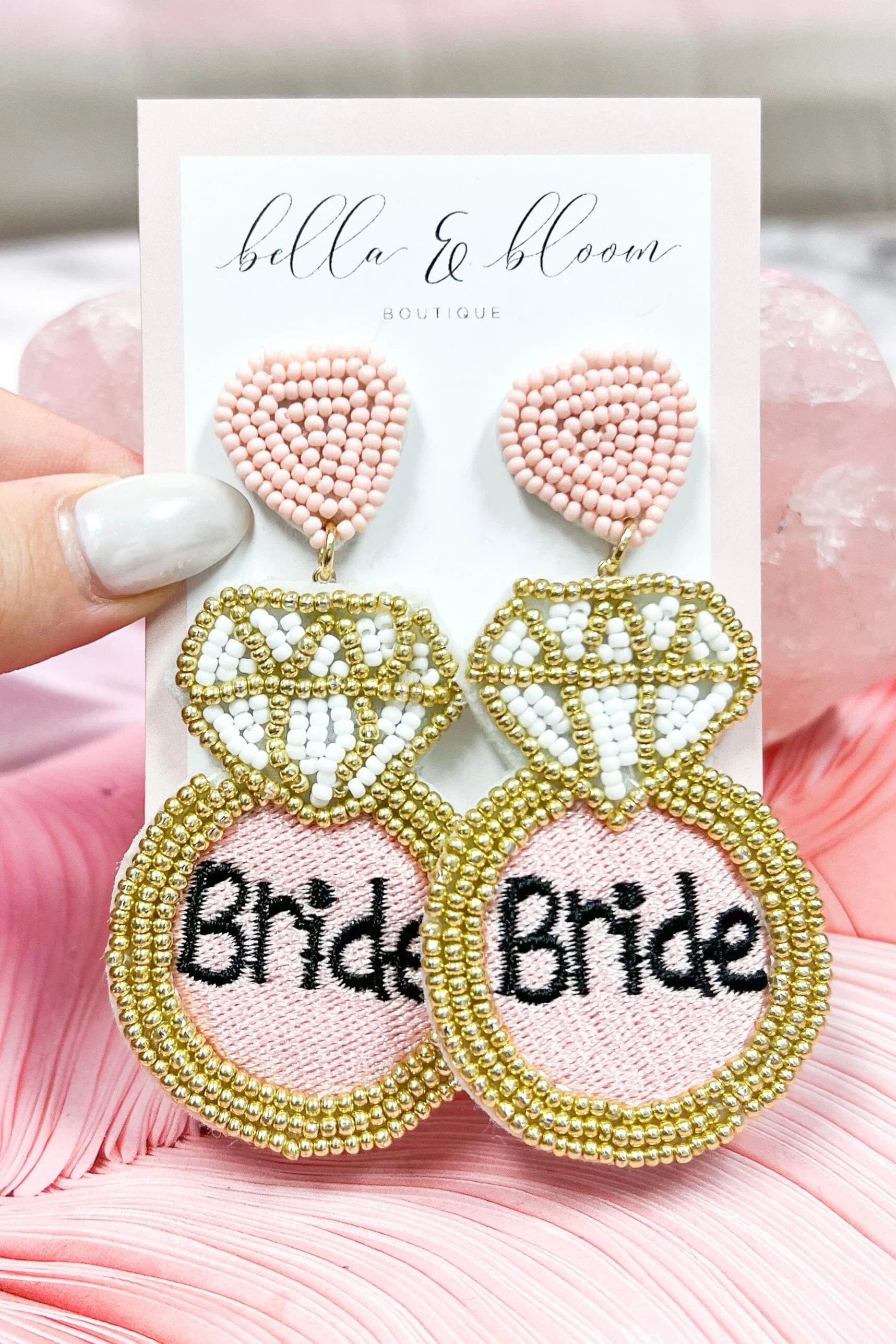 Beaded BRIDE RING Earrings: Pink | Bella and Bloom Boutique