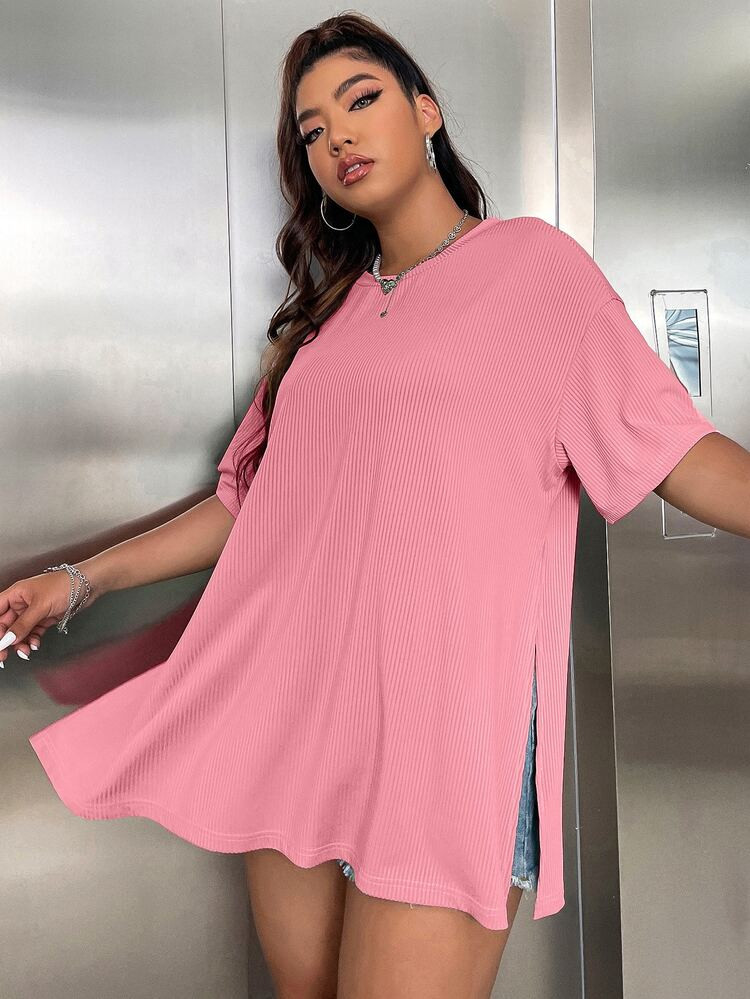 Plus Drop Shoulder Slit Hem Tee | SHEIN