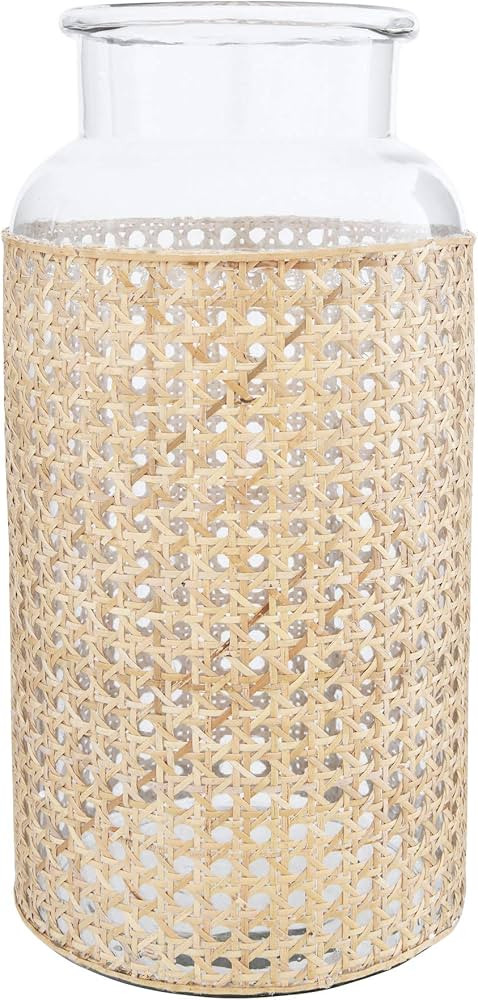 Bloomingville 14.5"H Glass Vase with Decorative Cane Sleeve Beige | Amazon (US)