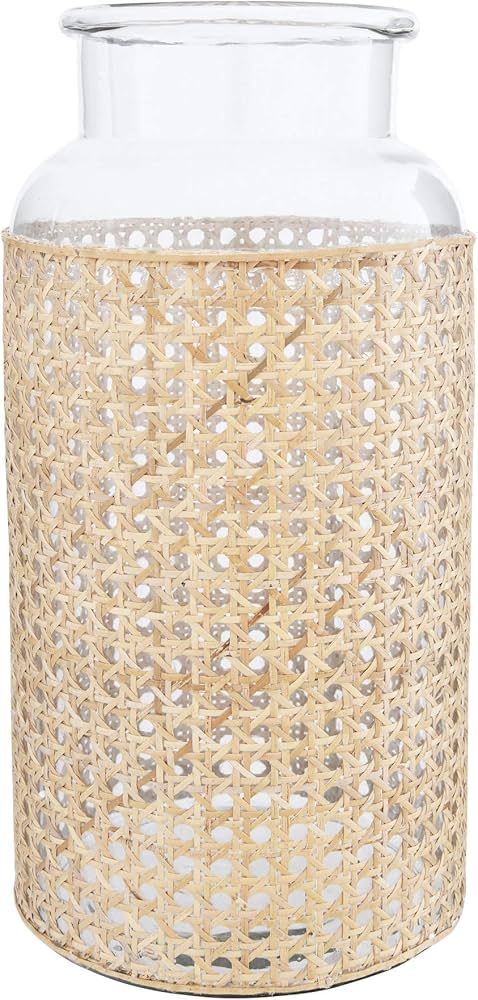 Bloomingville 14.5"H Glass Vase with Decorative Cane Sleeve,Beige | Amazon (US)