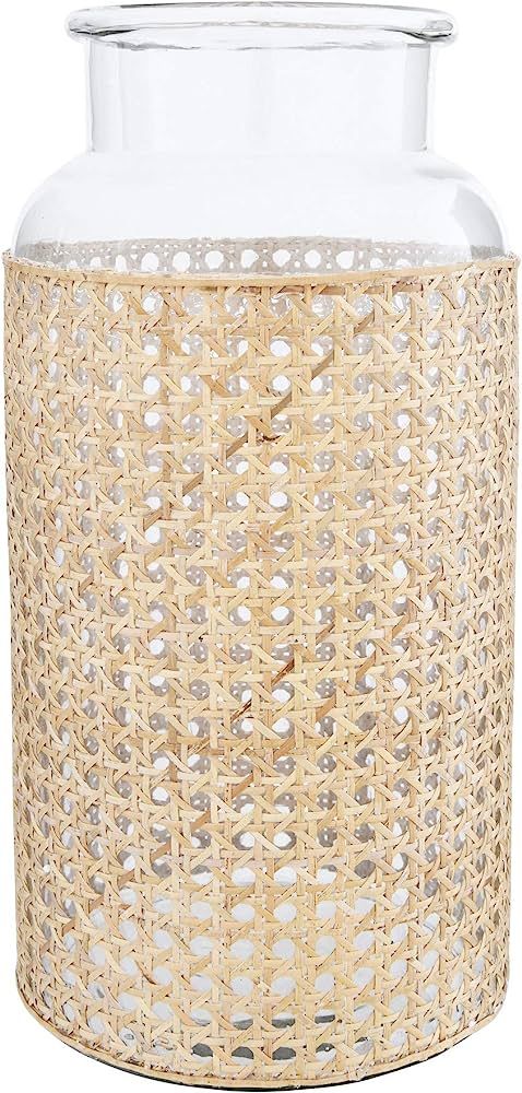 Bloomingville 14.5"H Glass Vase with Decorative Cane Sleeve Beige | Amazon (US)