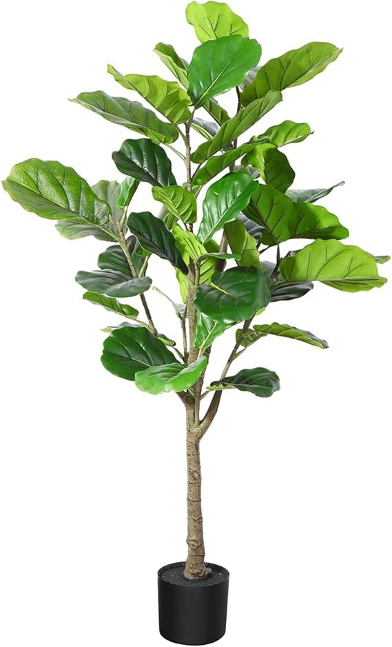 Fopamtri Artificial Fiddle Leaf Fig Tree 4.3 Feet Feaux Ficus Lyrata Plant with 44 Leaves Faux Pl... | Amazon (US)