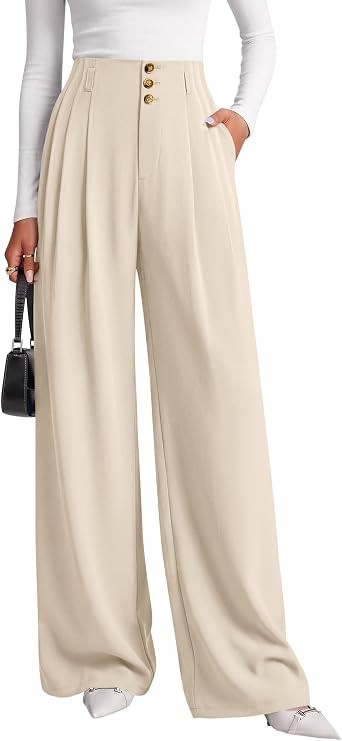 BTFBM Wide Leg Dress Pants Women Business Casual Outfits | Elastic High Waisted Palazzo Pants, Bu... | Amazon (US)