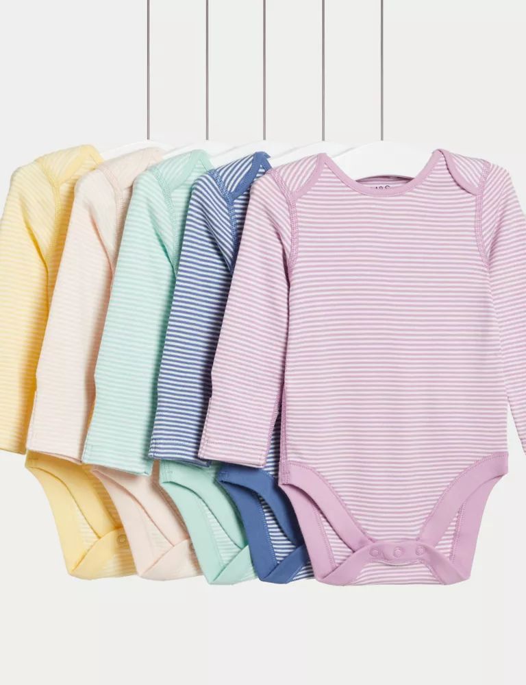 5pk Pure Cotton Striped Bodysuits (0-3 Yrs) | Marks & Spencer (UK)