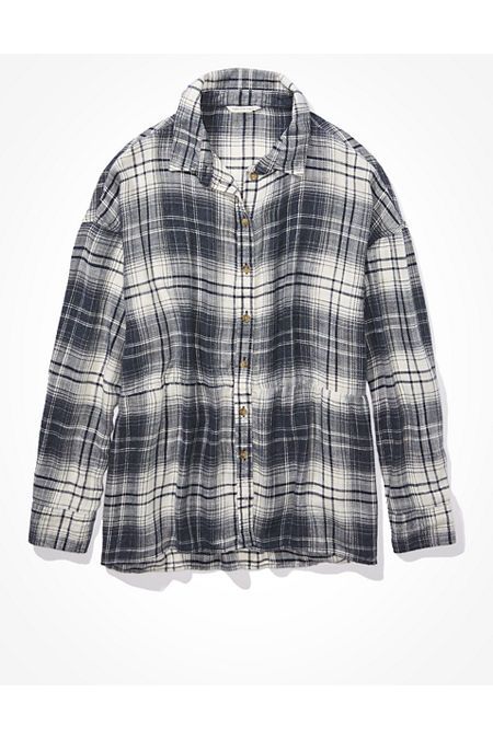 AE Plaid Flannel Babydoll Button Up Shirt | American Eagle Outfitters (US & CA)