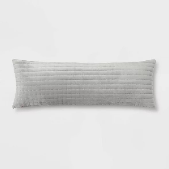 Oblong Oversized Velvet Pick Stich Stripe Decorative Throw Pillow Gray - Threshold™ | Target