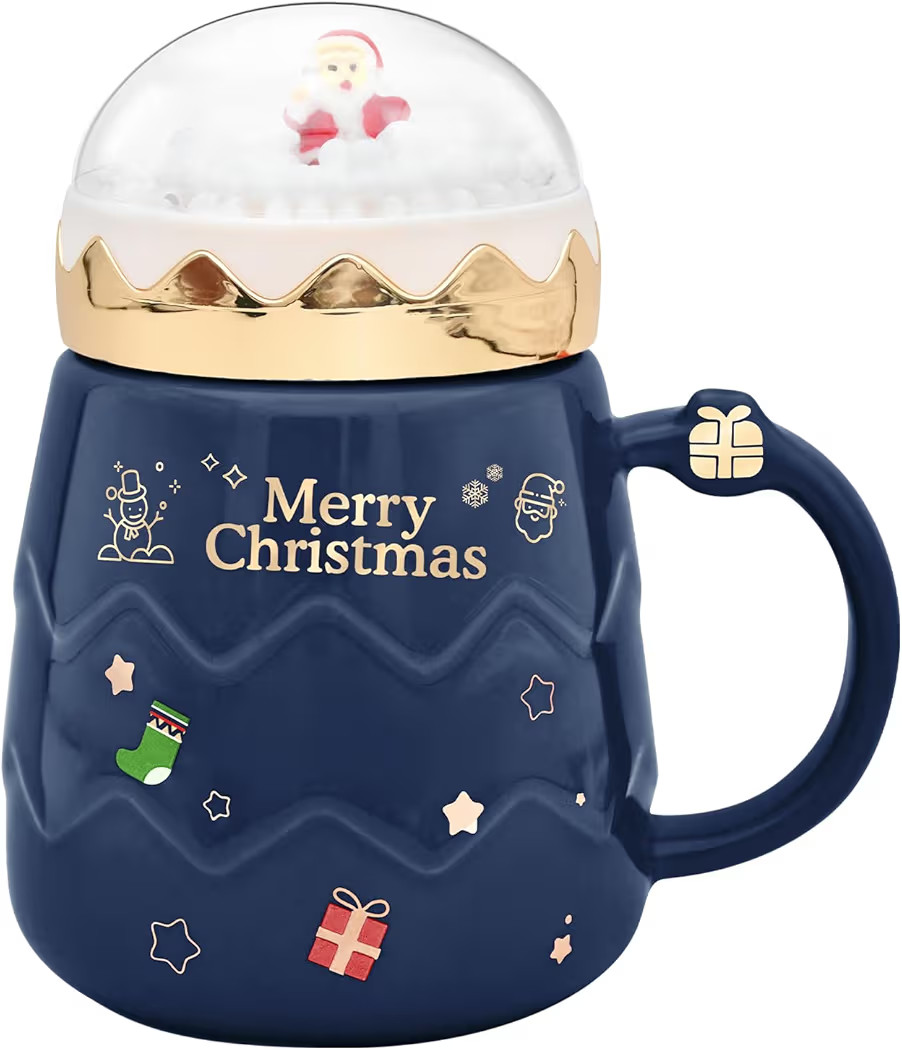 17.6 oz Christmas Mug with Winter Snow Globes Lid Decorations, Large Cute Festive Ceramic Coffee ... | Amazon (US)