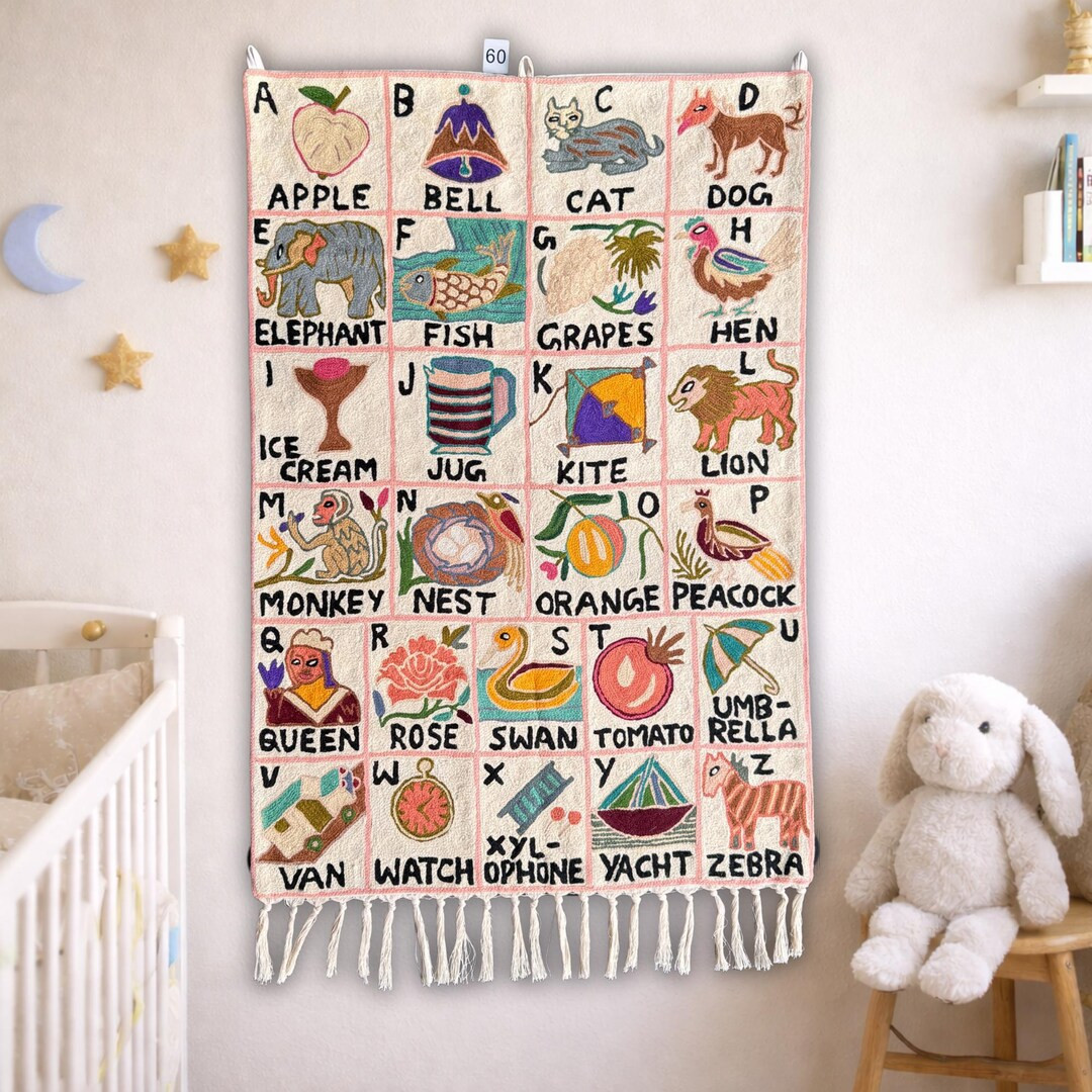 Handmade Wall Hanging ABC Tapestry with Animal Embroidery: ABC Nursery Decor | Alphabet Poster fo... | Etsy (US)